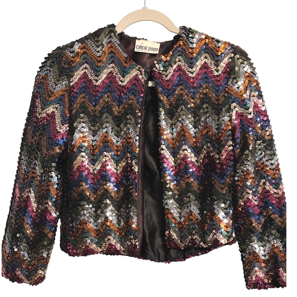 Vintage Circa 2000 Multicolor Sequin‎ Chevron Jacket Small Made in USA